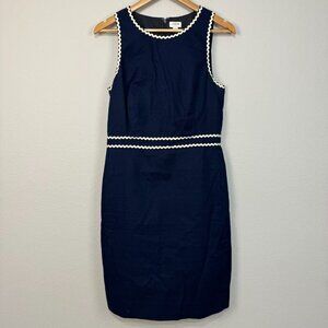 J. Crew Womens Sleeveless Rickrack Trim Sheath Suiting Dress Navy Blue Size 6